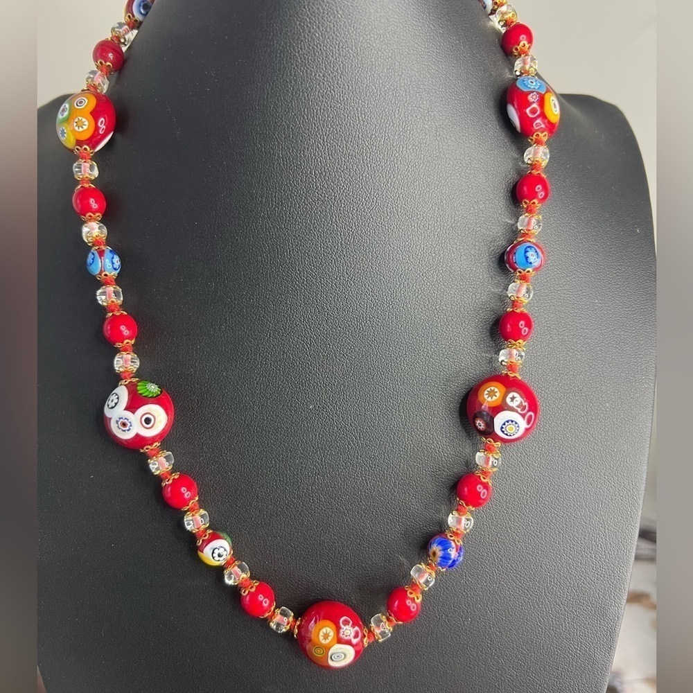 Vintage 1950’s Murano Millefiori Venetian Art Glass Bead Necklace B19